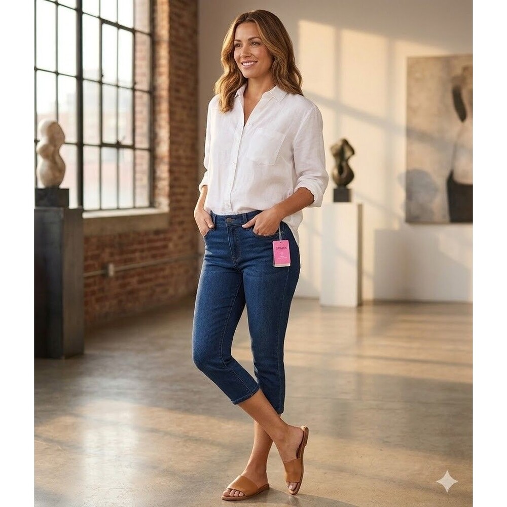 Spanx NWT Womens Size 32 Slim-X Casual Cropped Capri Jeans Shaping - Picture 1 of 13